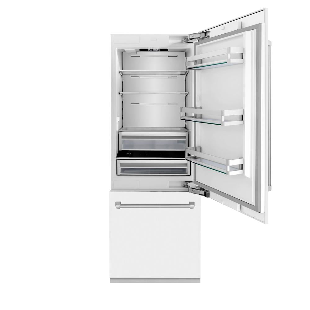 ZLINE 30-inch refrigerator in white matte with bright white interior RBIV-WM-30, front view