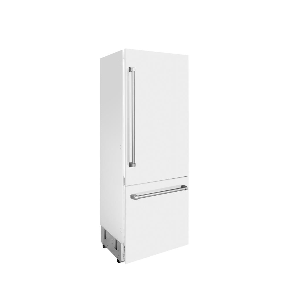ZLINE 30-inch refrigerator in white matte with bright white interior RBIV-WM-30, side view