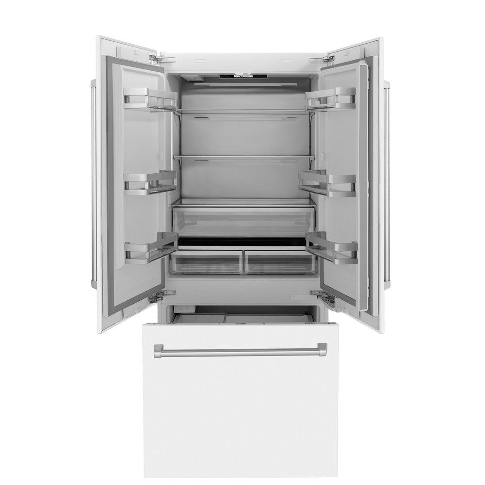 ZLINE 36-inch refrigerator in white matte with bright white interior RBIV-WM-36, front view