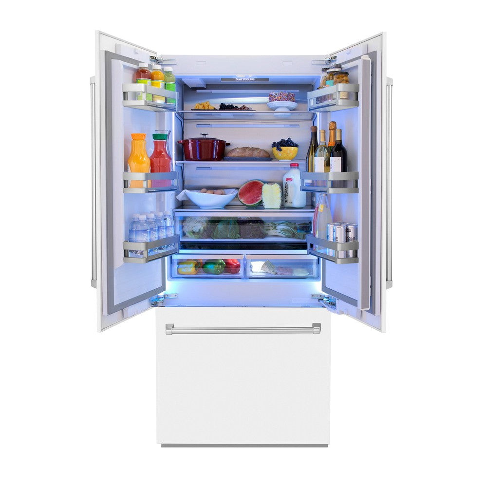ZLINE 36-inch refrigerator in white matte with bright white interior RBIV-WM-36, front view