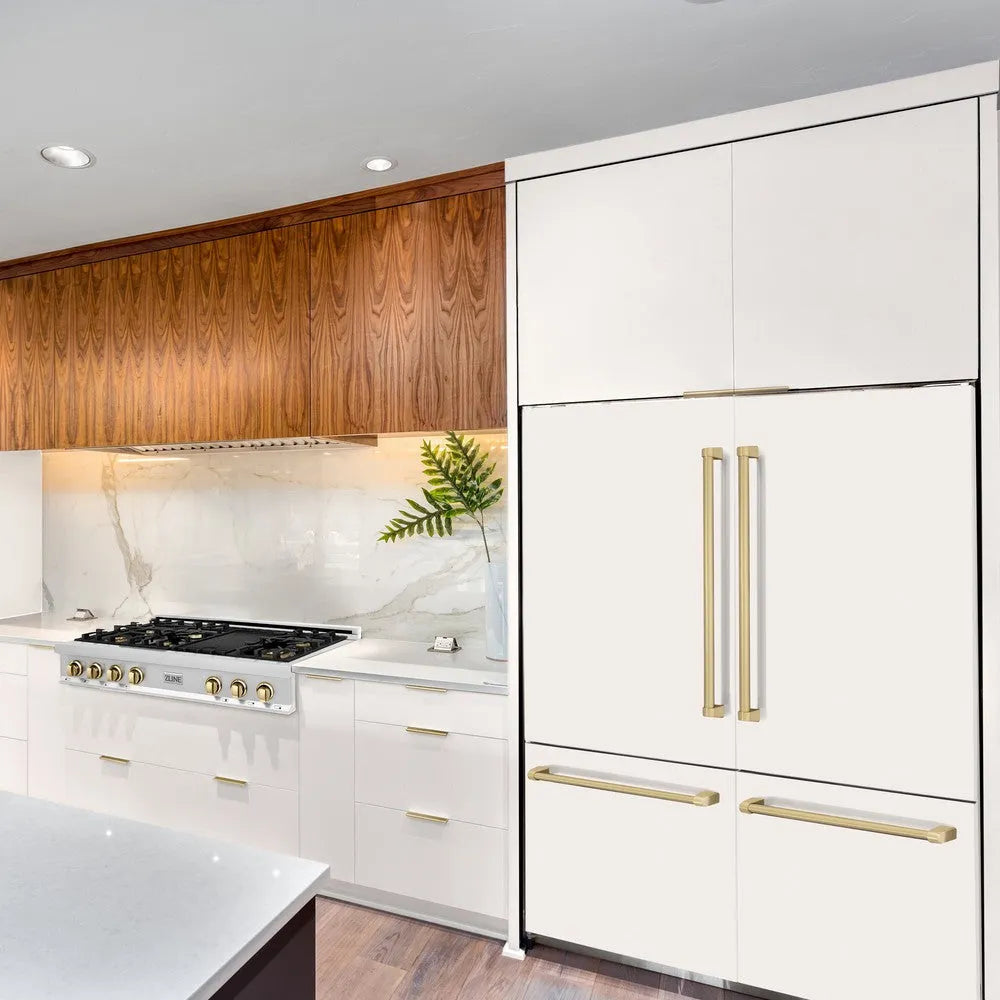 ZLINE Autograph Edition 60-inch refrigerator in white matte and champagne bronze accents RBIVZ-WM-60-CB, view 2