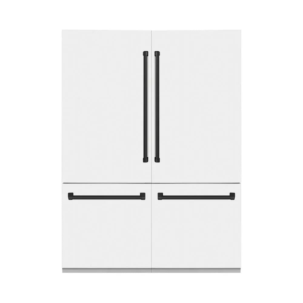 ZLINE Autograph Edition 60-inch refrigerator in white matte with bright white interior and matte black accents RBIVZ-WM-60-MB