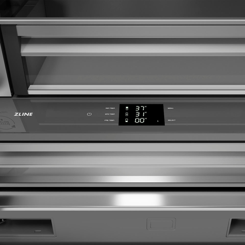 ZLINE 36-inch refrigerator in white matte with stainless steel interior SRBIV-WM-36, detail