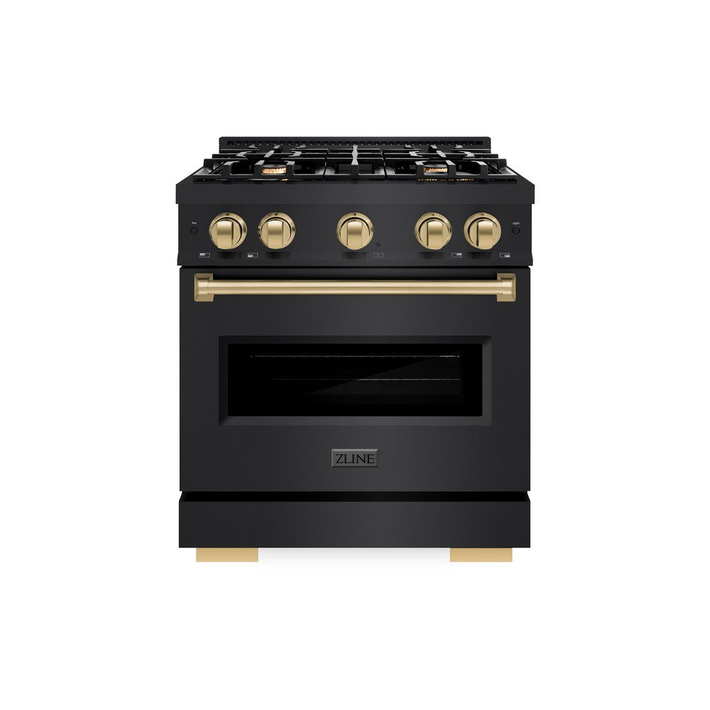 ZLINE Autograph Edition Classic 30-inch range in black stainless steel and champagne bronze accents CGRBZ-30-CB, front view