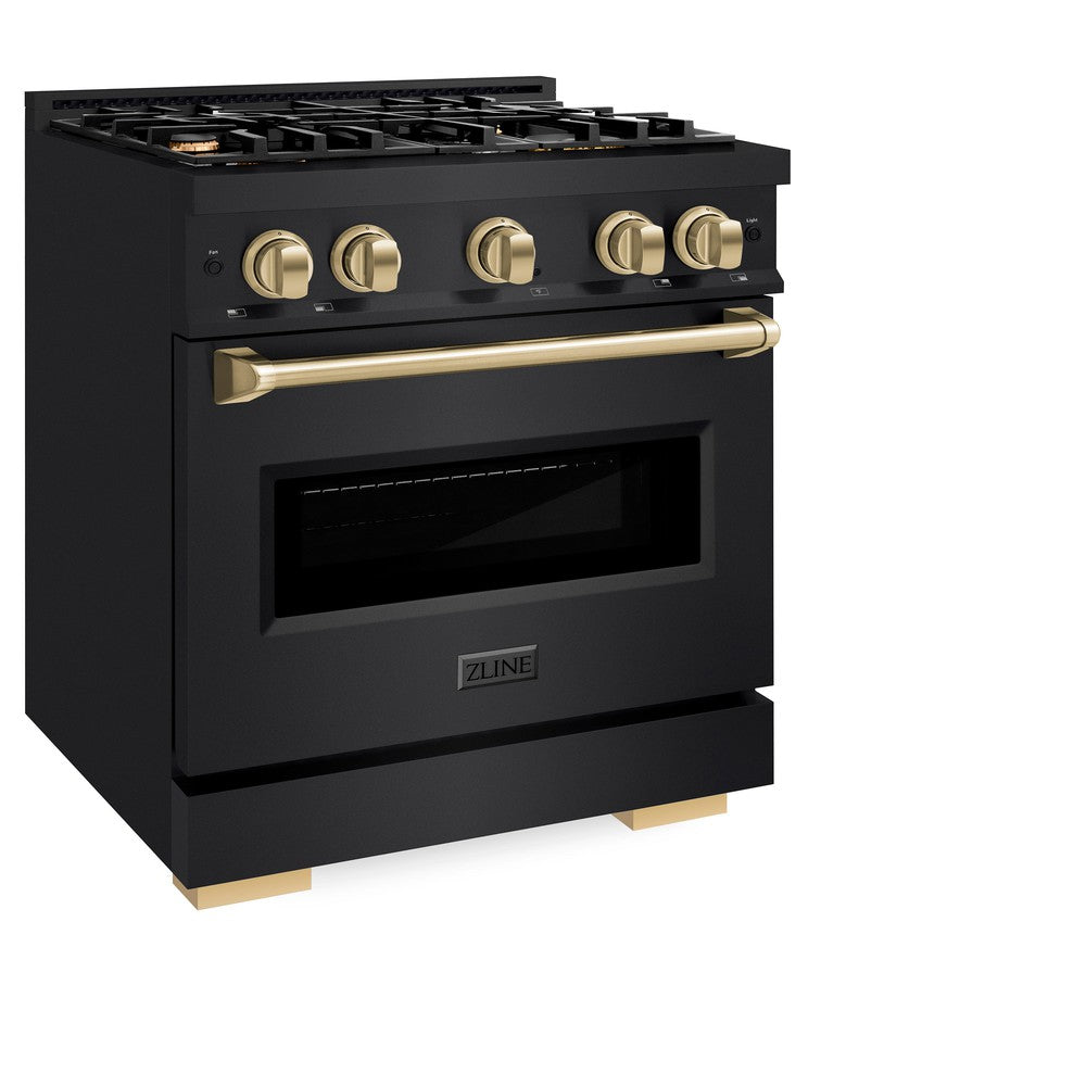 ZLINE Autograph Edition Classic 30-inch range in black stainless steel and champagne bronze accents CGRBZ-30-CB, view 3