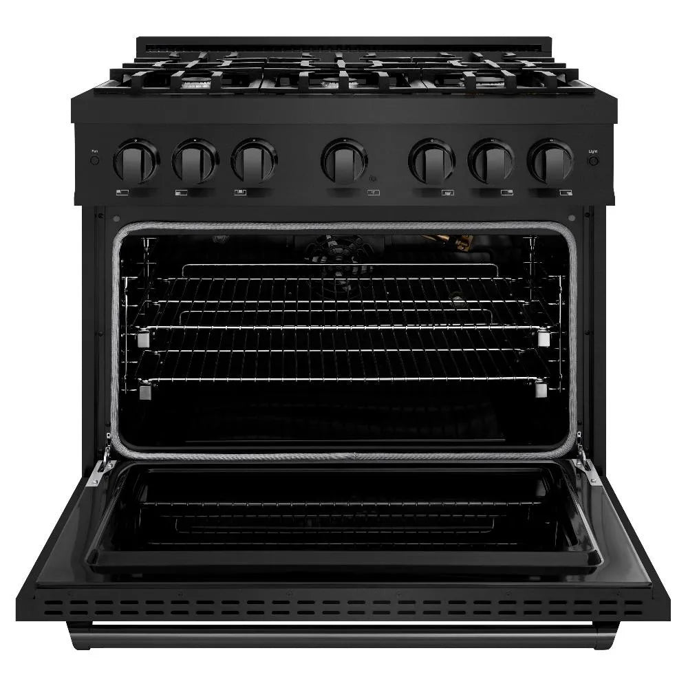 ZLINE Classic 36-inch range in black stainless steel CGRB-36, front view