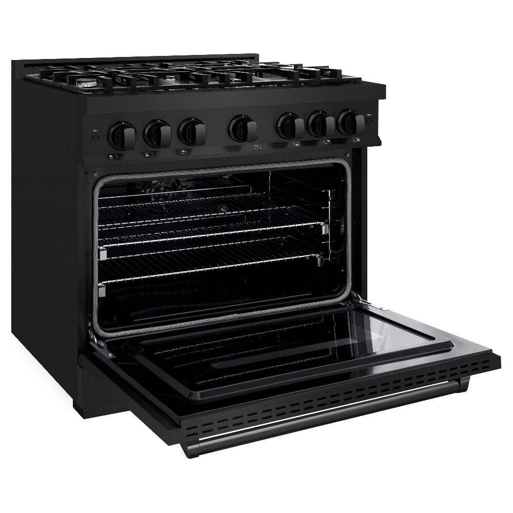 ZLINE Classic 36-inch range in black stainless steel CGRB-36, door open