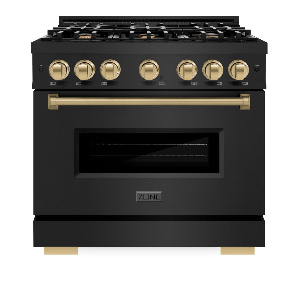 ZLINE Autograph Edition Classic 36-inch range in black stainless steel and champagne bronze accents CGRBZ-36-CB, front view