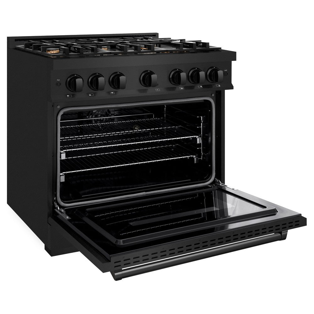 ZLINE Classic 36-inch range in black stainless steel CDRB-BR-36, door open