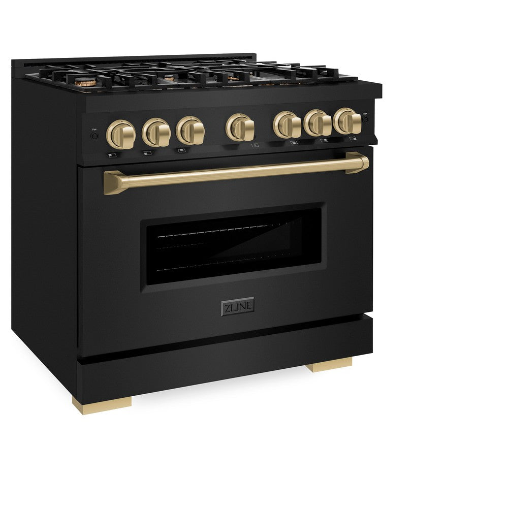 ZLINE Autograph Edition Classic 36-inch range in black stainless steel and champagne bronze accents CGRBZ-36-CB, view 3