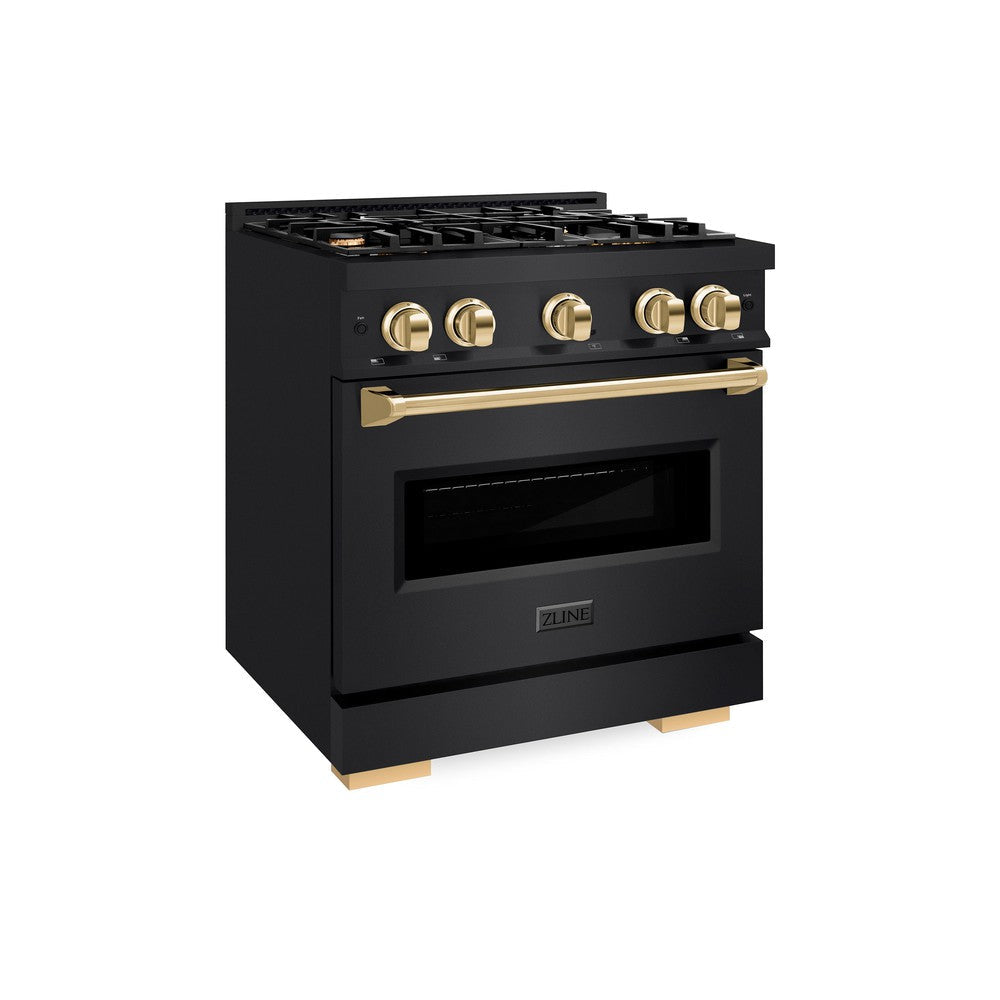 ZLINE Autograph Edition Classic 30-inch range in black stainless steel and polished gold accents CGRBZ-30-G