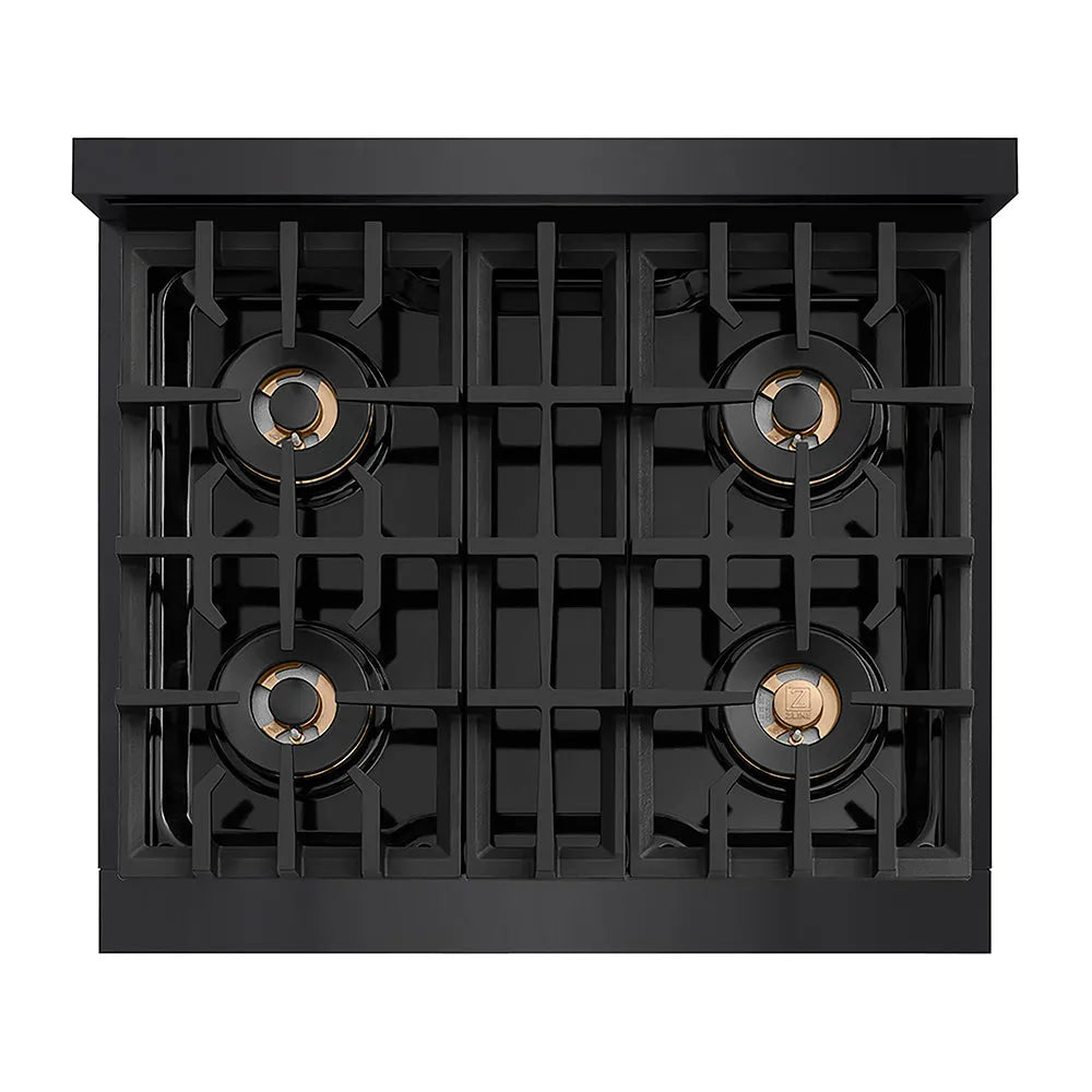 ZLINE Classic 30-inch rangetop in black stainless steel PCRTB-30, from above