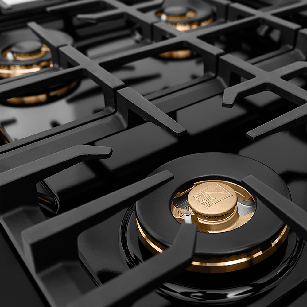 ZLINE Autograph Edition Classic 30-inch rangetop in black stainless steel and champagne bronze accents PCRTBZ-30-CB, from above