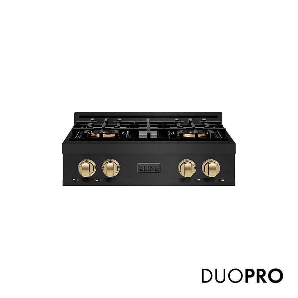 ZLINE Autograph Edition Classic 30-inch rangetop in black stainless steel and champagne bronze accents PCRTBZ-30-CB