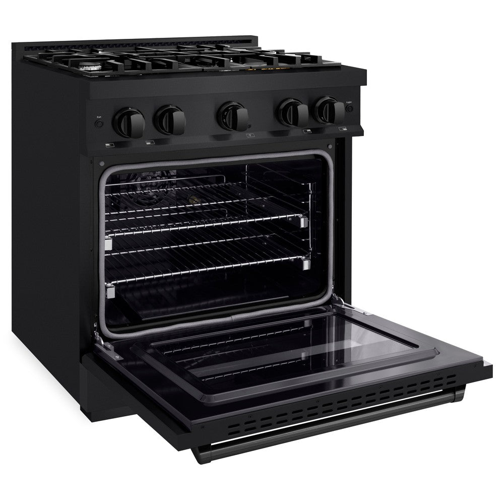 ZLINE Classic 30-inch range in black stainless steel CDRB-30, door open