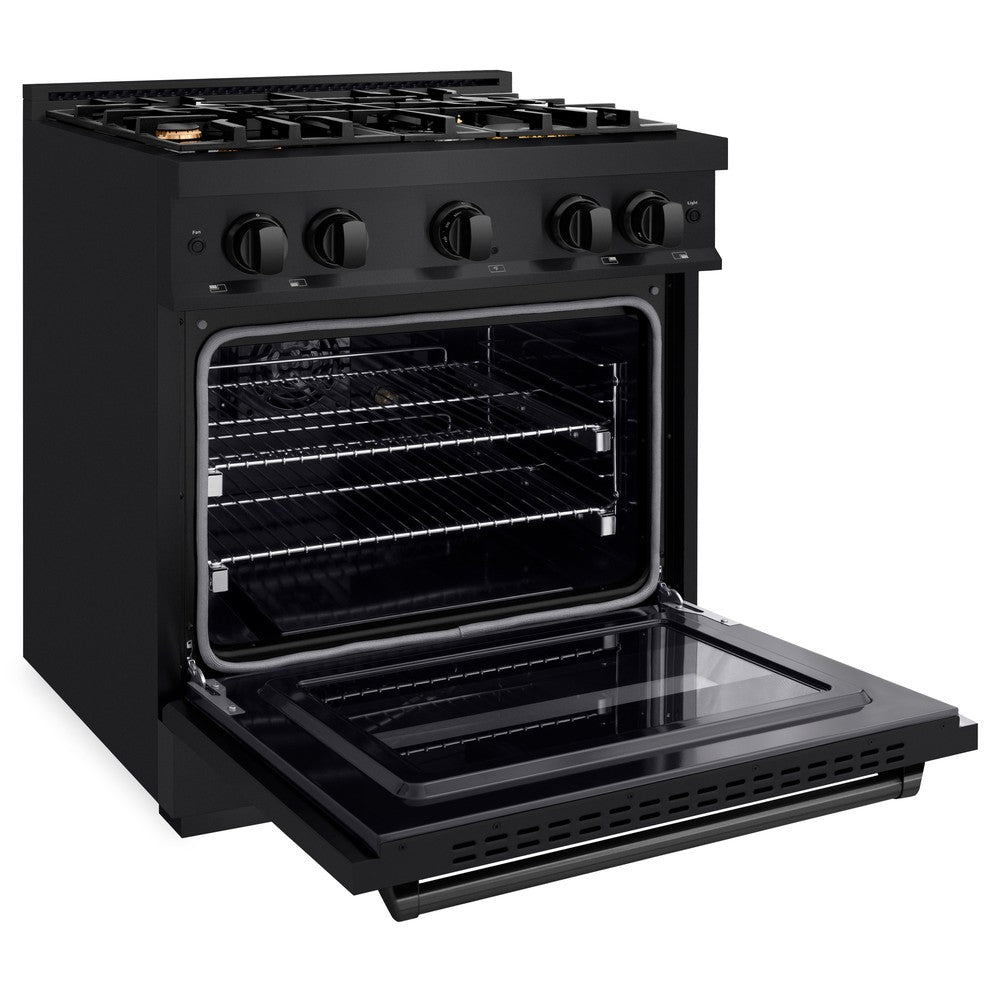 ZLINE Classic 30-inch range in black stainless steel CGRB-BR-30, door open