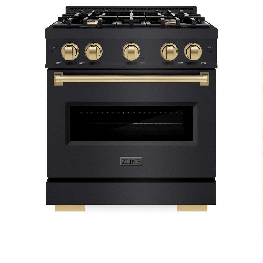 ZLINE Autograph Edition Classic 30-inch range in black stainless steel and champagne bronze accents CDRBZ-30-CB, front view