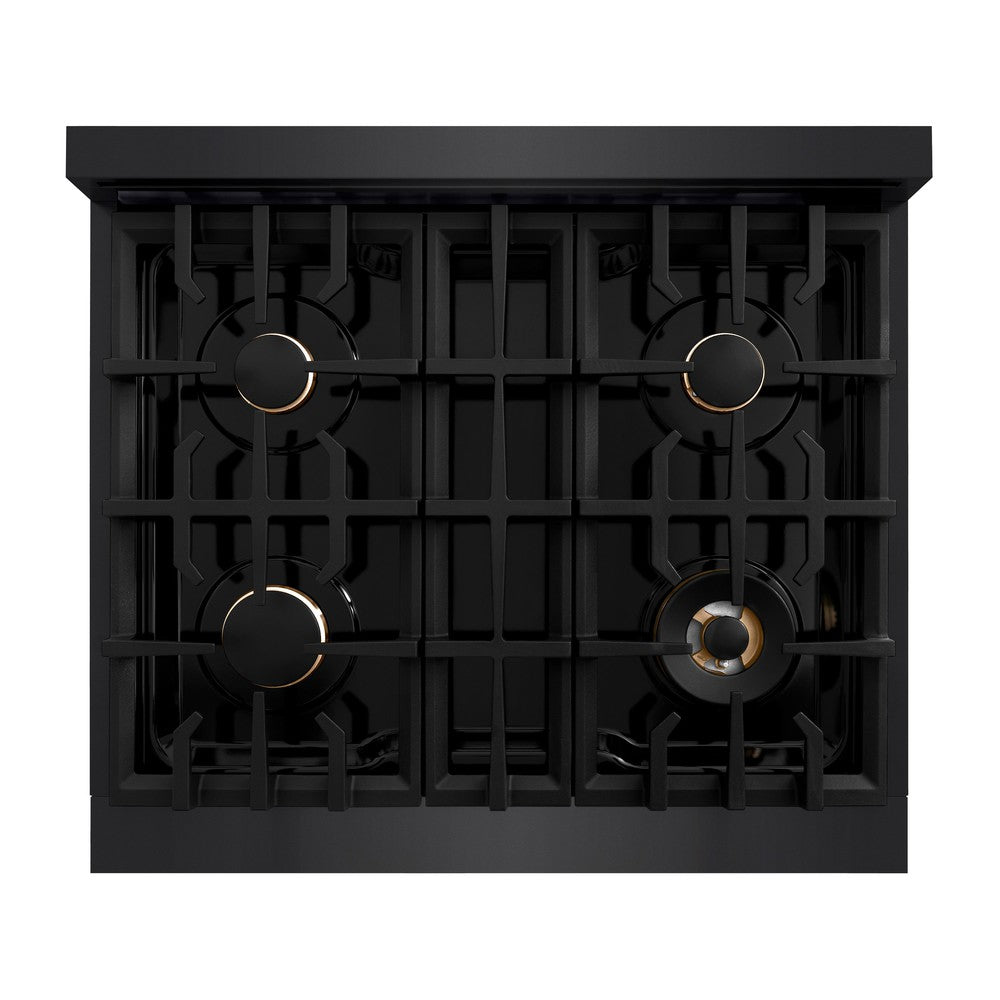 ZLINE Autograph Edition Classic 30-inch range in black stainless steel and champagne bronze accents CDRBZ-30-CB, from above