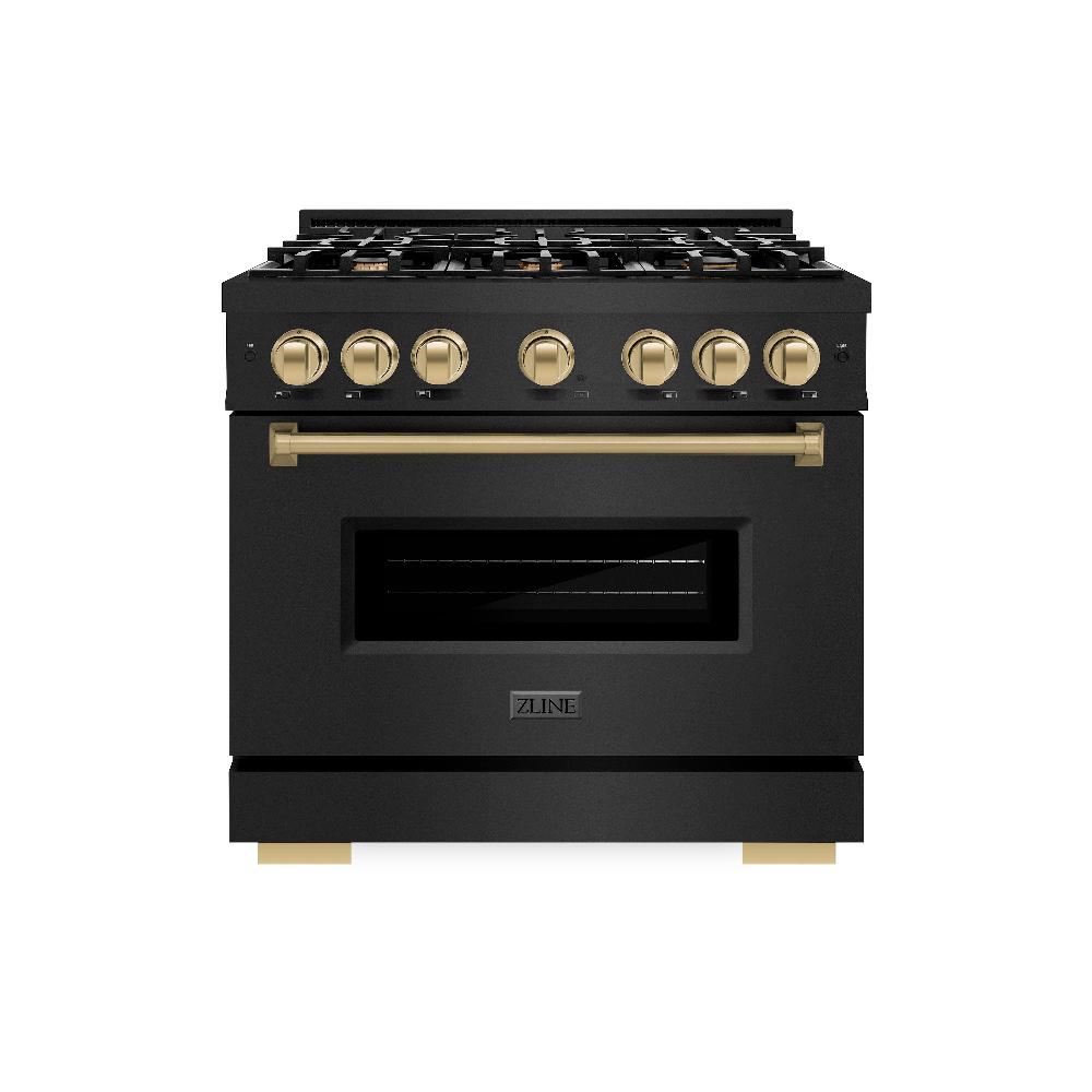 ZLINE Autograph Edition Classic 36-inch range in black stainless steel and champagne bronze accents CDRBZ-36-CB, front view