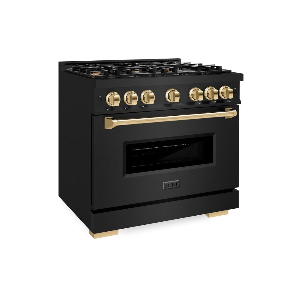 ZLINE Autograph Edition Classic 36-inch range in black stainless steel and polished gold accents CDRBZ-36-G