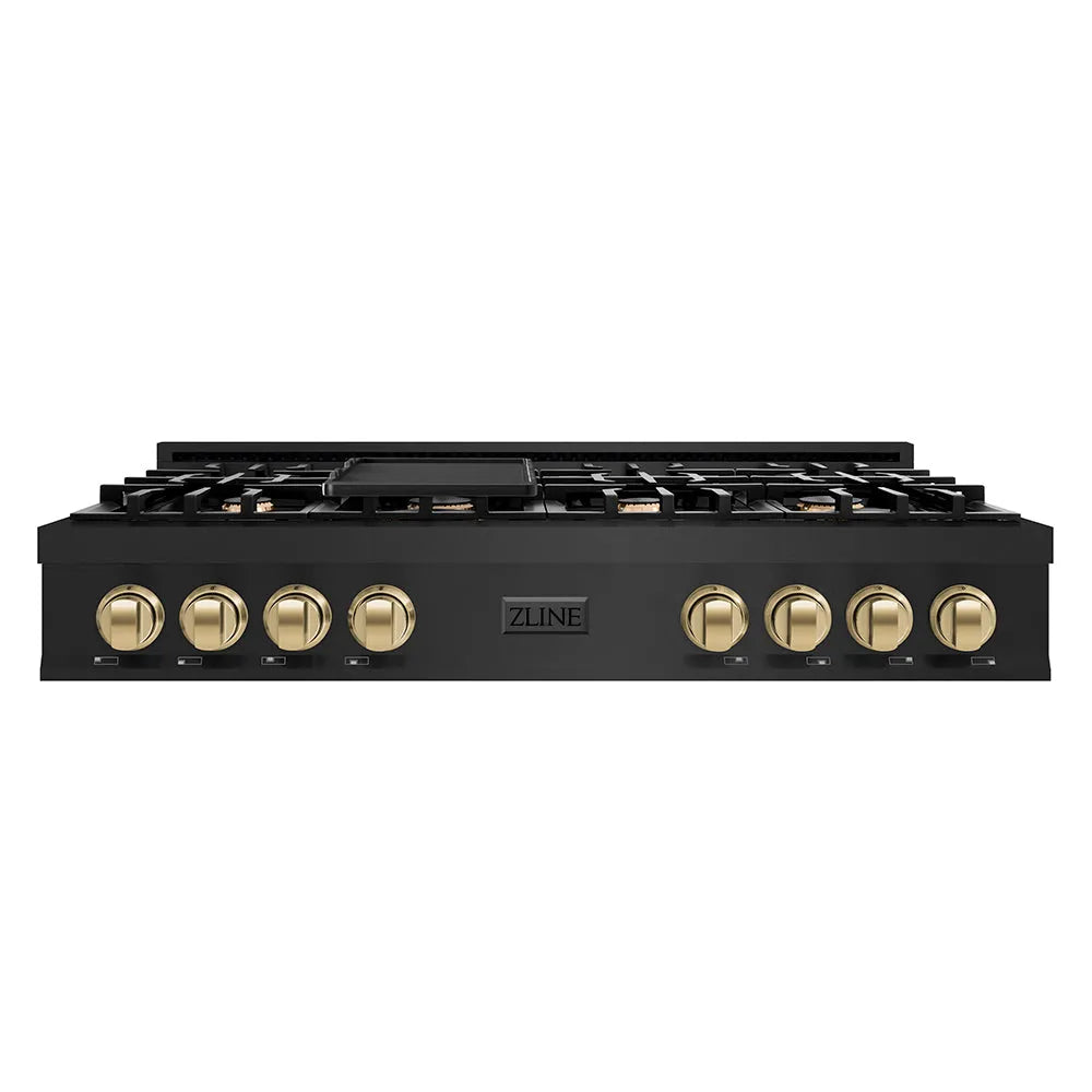 ZLINE Autograph Edition Classic 48-inch rangetop in black stainless steel and champagne bronze accents RTBZ-48-CB