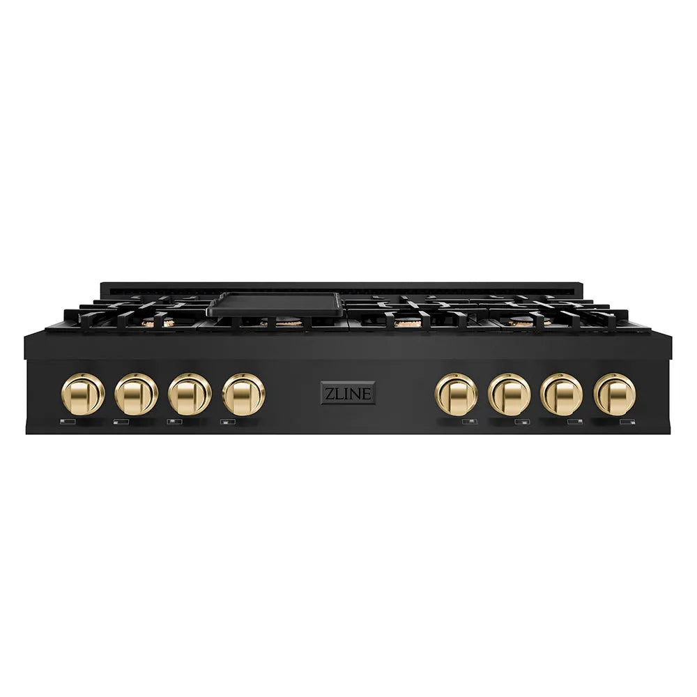 ZLINE Autograph Edition Classic 48-inch rangetop in black stainless steel and polished gold accents RTBZ-48-G