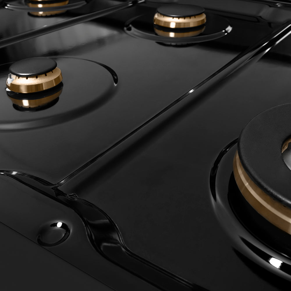 ZLINE Autograph Edition Classic 48-inch rangetop in black stainless steel and polished gold accents RTBZ-48-G, from above