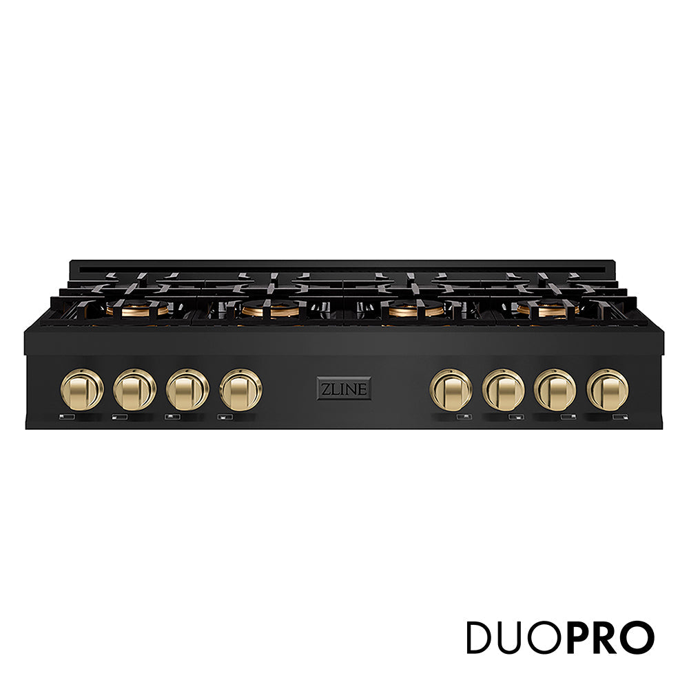 ZLINE Autograph Edition Classic 48-inch rangetop in black stainless steel and champagne bronze accents PCRTBZ-48-CB