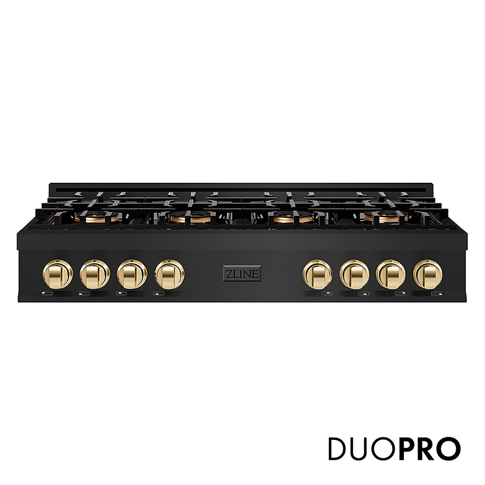 ZLINE Autograph Edition Classic 48-inch rangetop in black stainless steel and polished gold accents PCRTBZ-48-G