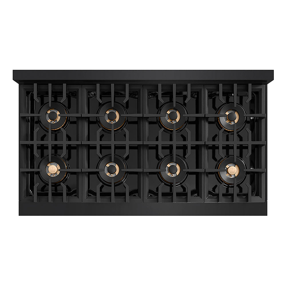 ZLINE Autograph Edition Classic 48-inch rangetop in black stainless steel and polished gold accents PCRTBZ-48-G, from above