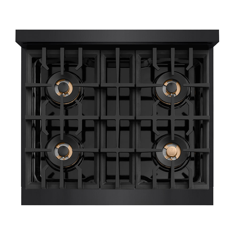 ZLINE Classic 30-inch range in black stainless steel PCDRB-30, from above