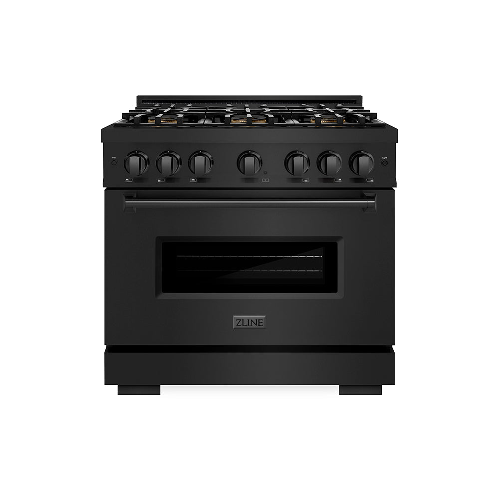 ZLINE Classic 36-inch range in black stainless steel PCDRB-36, front view