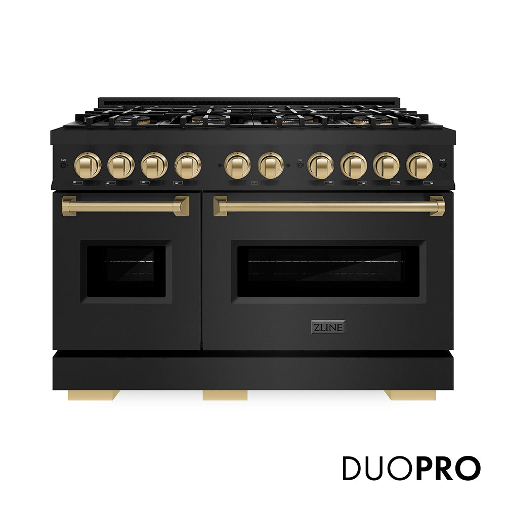 ZLINE Autograph Edition Classic 48-inch range in black stainless steel and champagne bronze accents PCDRBZ-48-CB