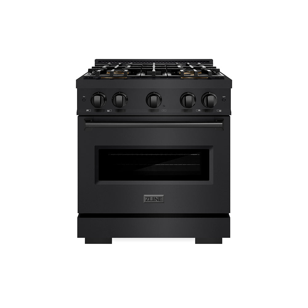 ZLINE Classic 30-inch range in black stainless steel with stainless steel door PCGRB-30, front view