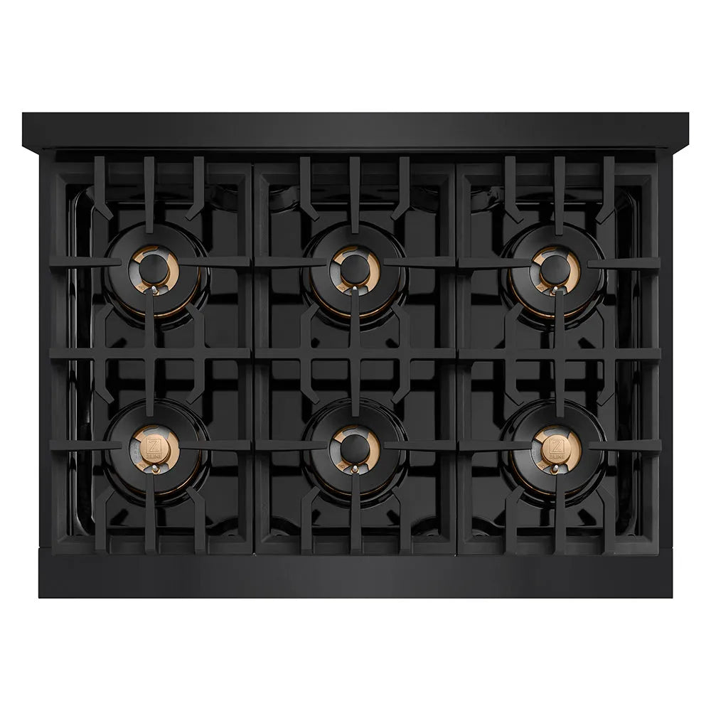 ZLINE Classic 36-inch range in black stainless steel PCGRB-36, from above