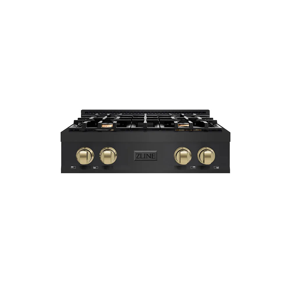 ZLINE Autograph Edition Classic 30-inch rangetop in black stainless steel and champagne bronze accents RTBZ-30-CB