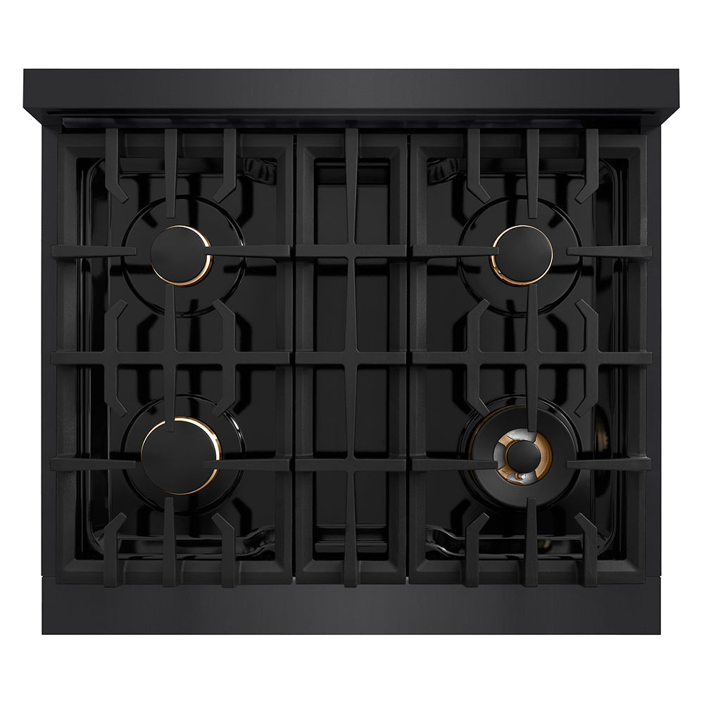 ZLINE Autograph Edition Classic 30-inch rangetop in black stainless steel and champagne bronze accents RTBZ-30-CB, from above