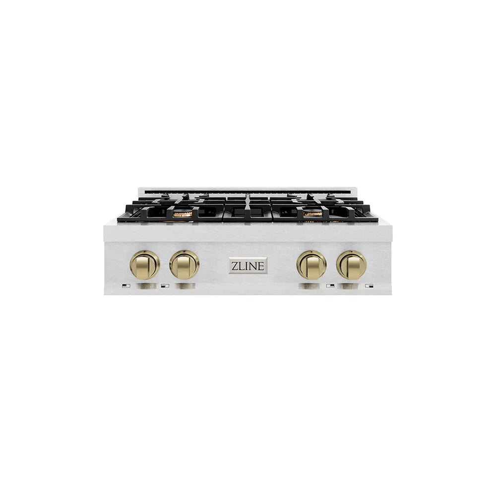 ZLINE Autograph Edition Classic 30-inch rangetop in satin stainless steel and champagne bronze accents RTSZ-30-CB