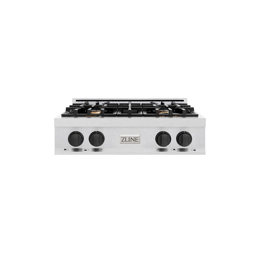 ZLINE Autograph Edition Classic 30-inch rangetop in satin stainless steel and matte black accents RTSZ-30-MB