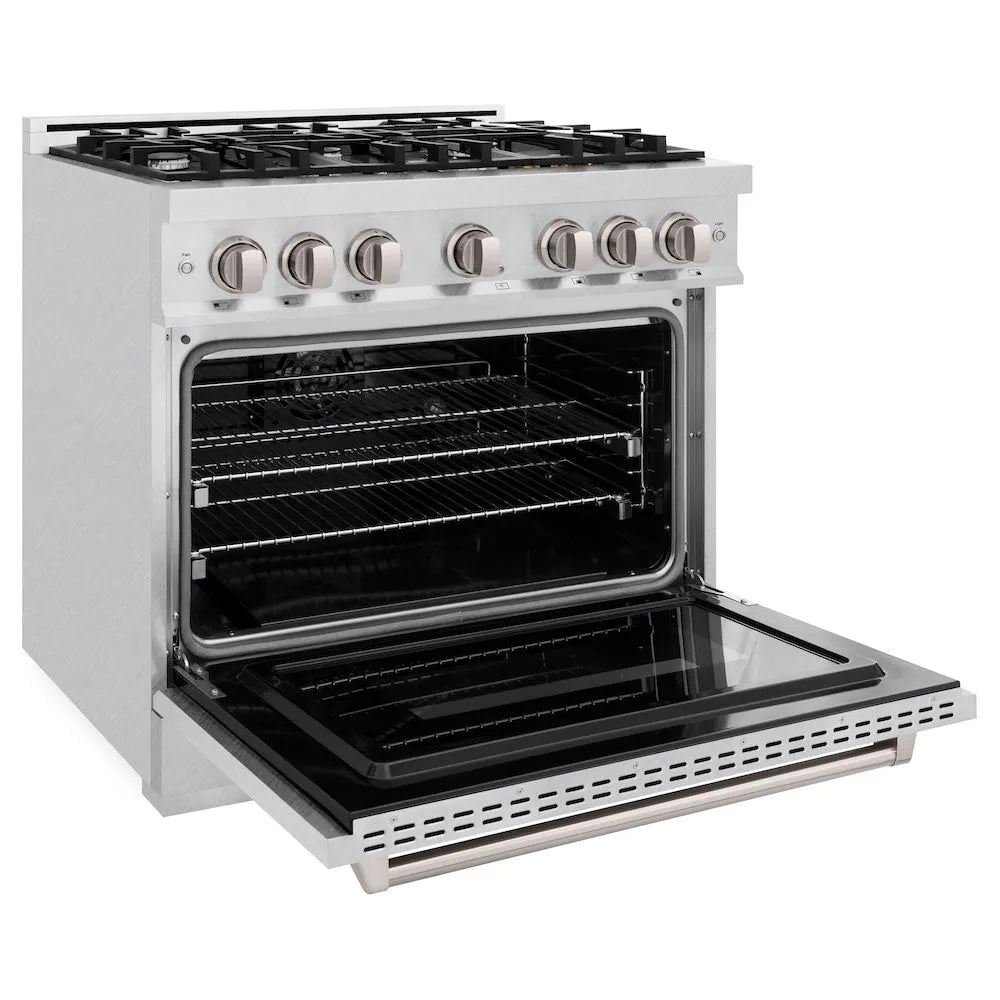 ZLINE Classic 36-inch range in satin stainless steel CDRS-36, door open