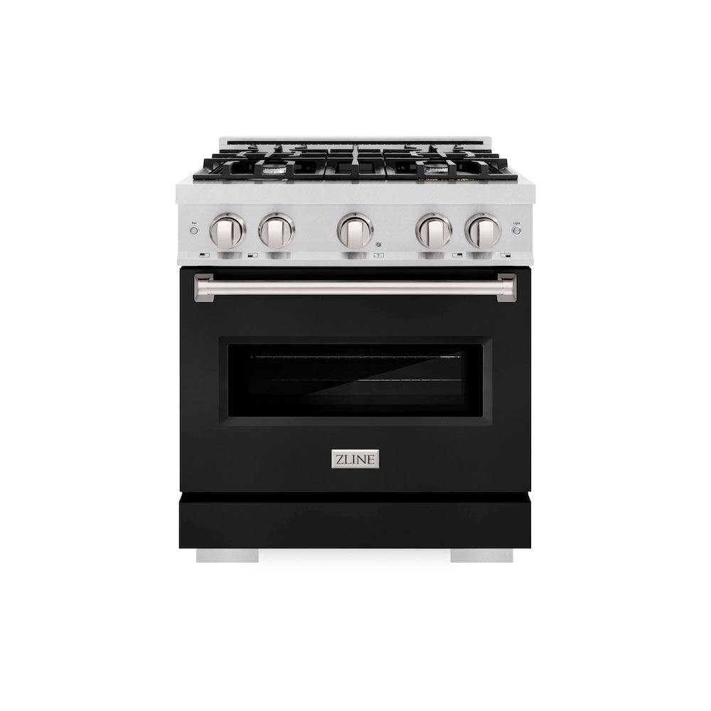 ZLINE Classic 30-inch range in satin stainless steel with black matte door CDRS-BLM-30, front view