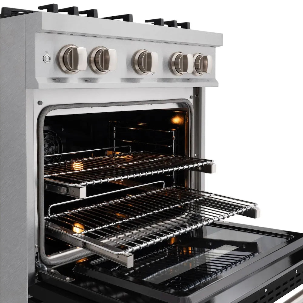 ZLINE Classic 30-inch range in satin stainless steel with black matte door CDRS-BLM-30, detail