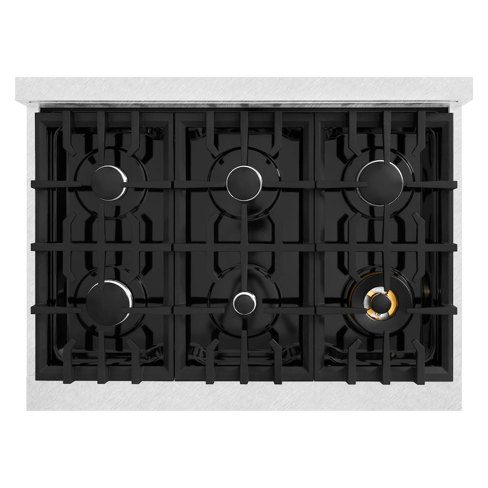 ZLINE Classic 36-inch range in satin stainless steel with black matte door CDRS-BLM-36, from above