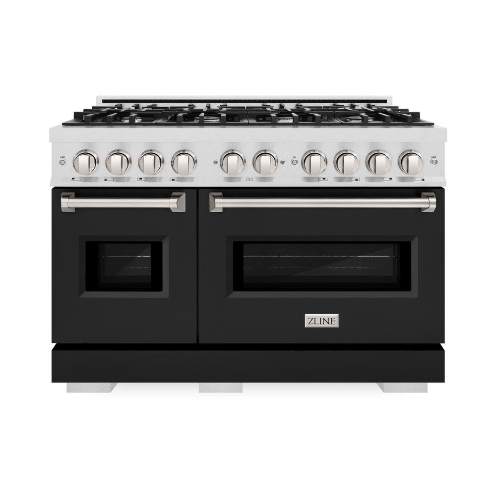 ZLINE Classic 48-inch range in satin stainless steel with black matte door CDRS-BLM-48, front view