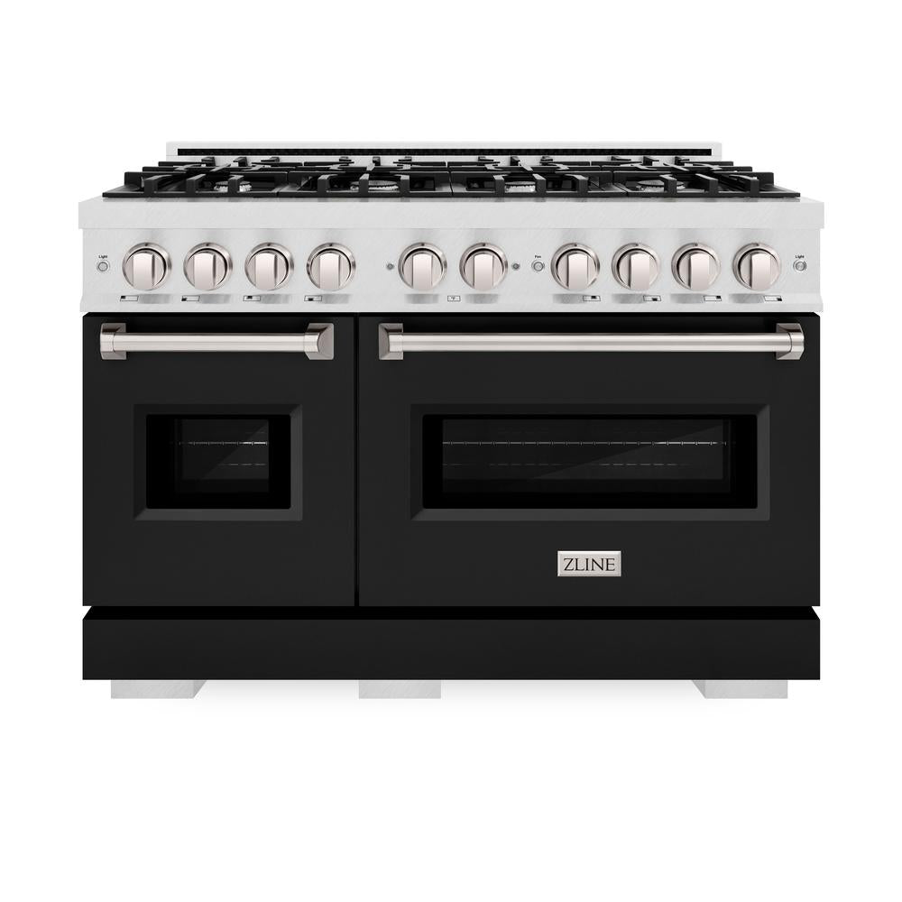 ZLINE Classic 48-inch range in satin stainless steel with black matte door CDRS-BLM-48, front view