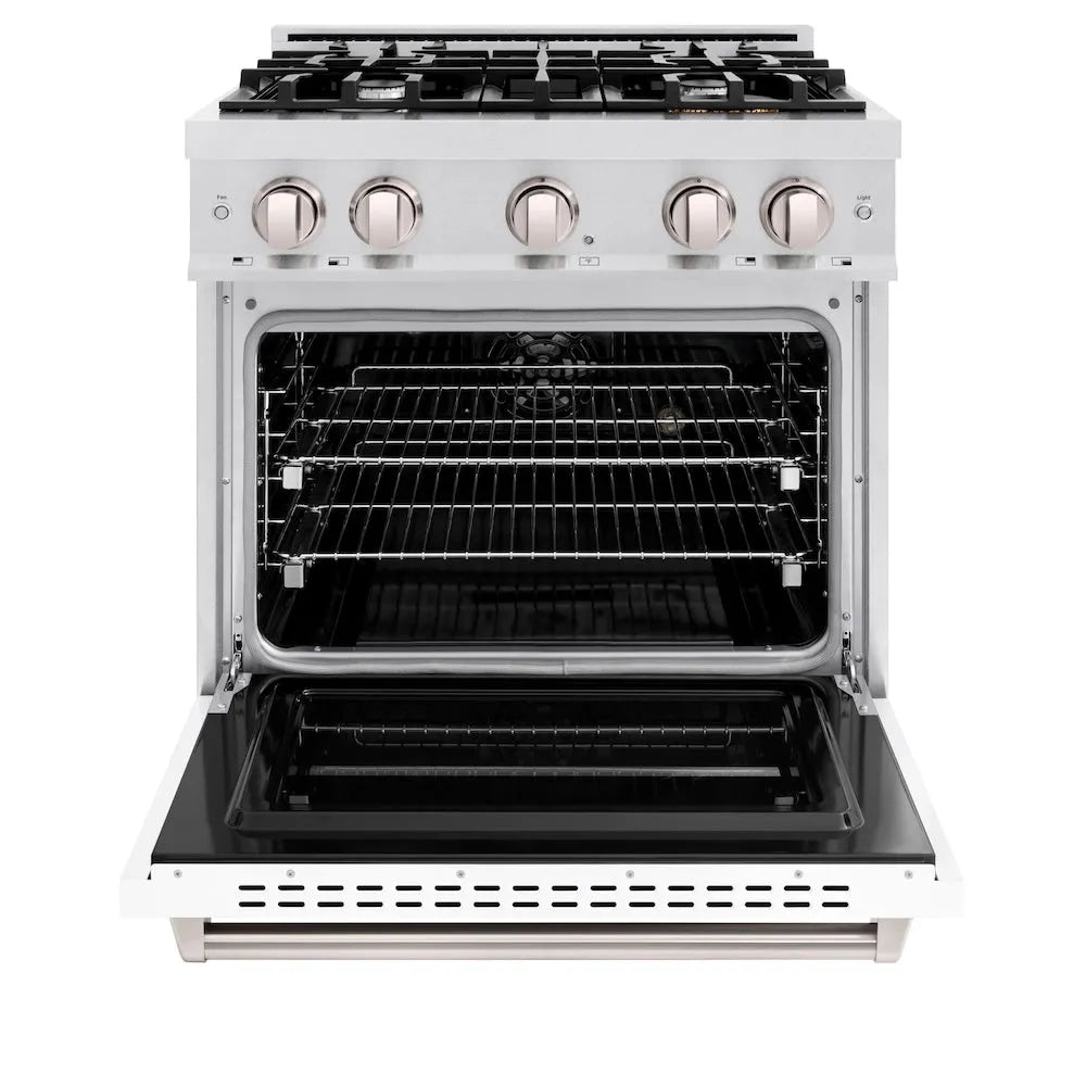 ZLINE Classic 30-inch range in satin stainless steel with white matte door CDRS-WM-30, front view