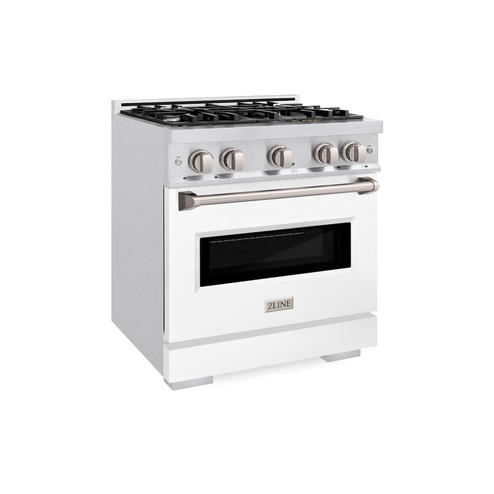 ZLINE Classic 30-inch range in satin stainless steel with white matte door CDRS-WM-30