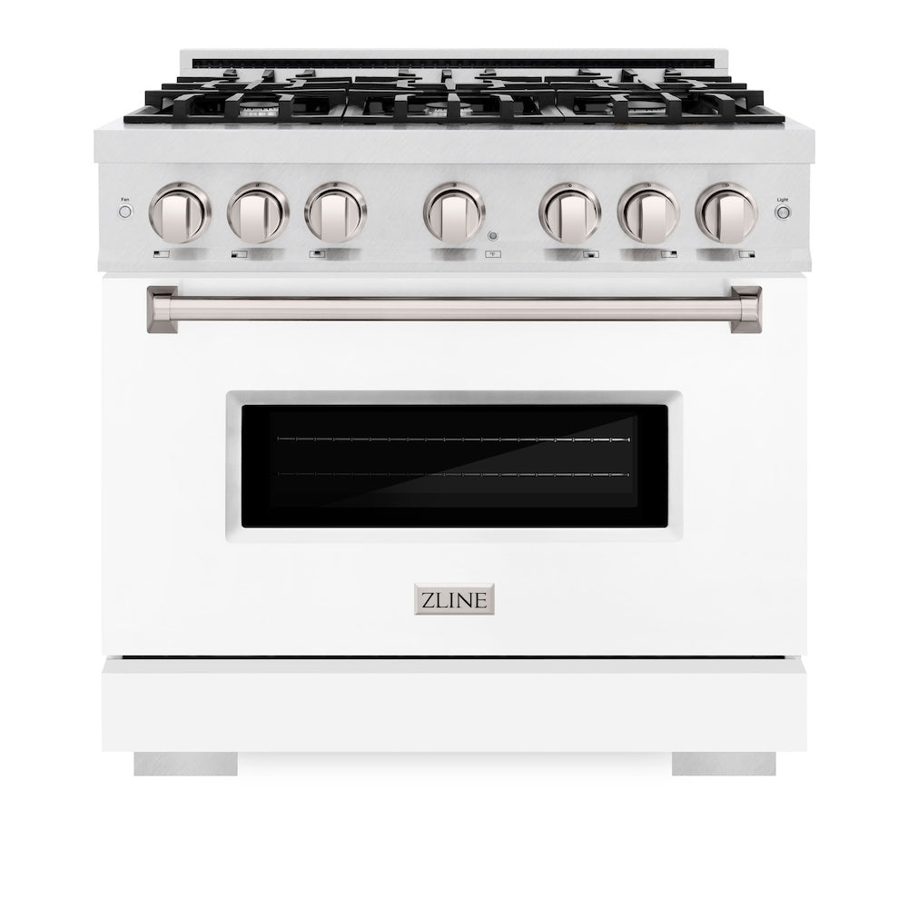 ZLINE Classic 36-inch range in satin stainless steel with white matte door CDRS-WM-36, front view
