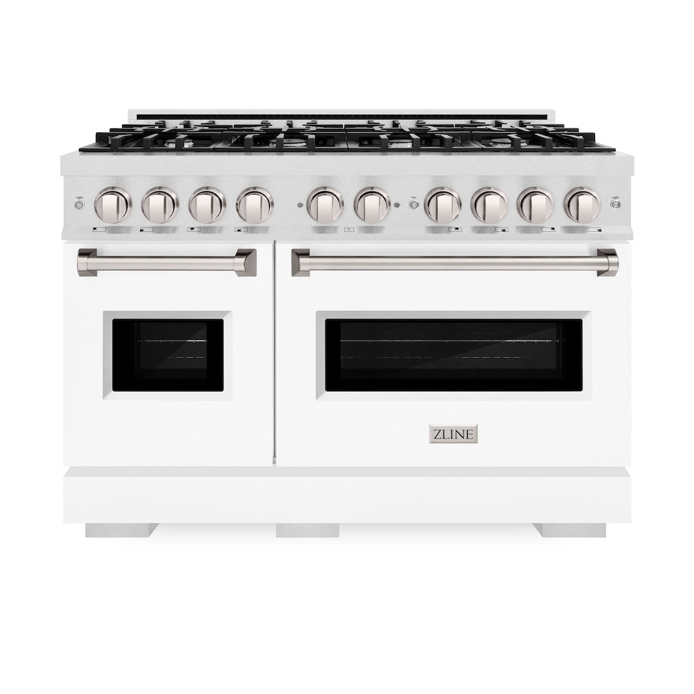 ZLINE Classic 48-inch range in satin stainless steel with white matte door CDRS-WM-48, front view