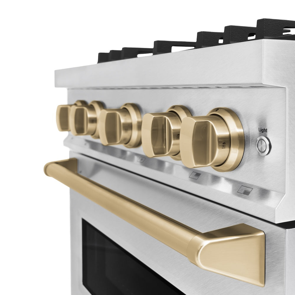 ZLINE Autograph Edition Classic 30-inch range in satin stainless steel and champagne bronze accents CDRSZ-30-CB, detail
